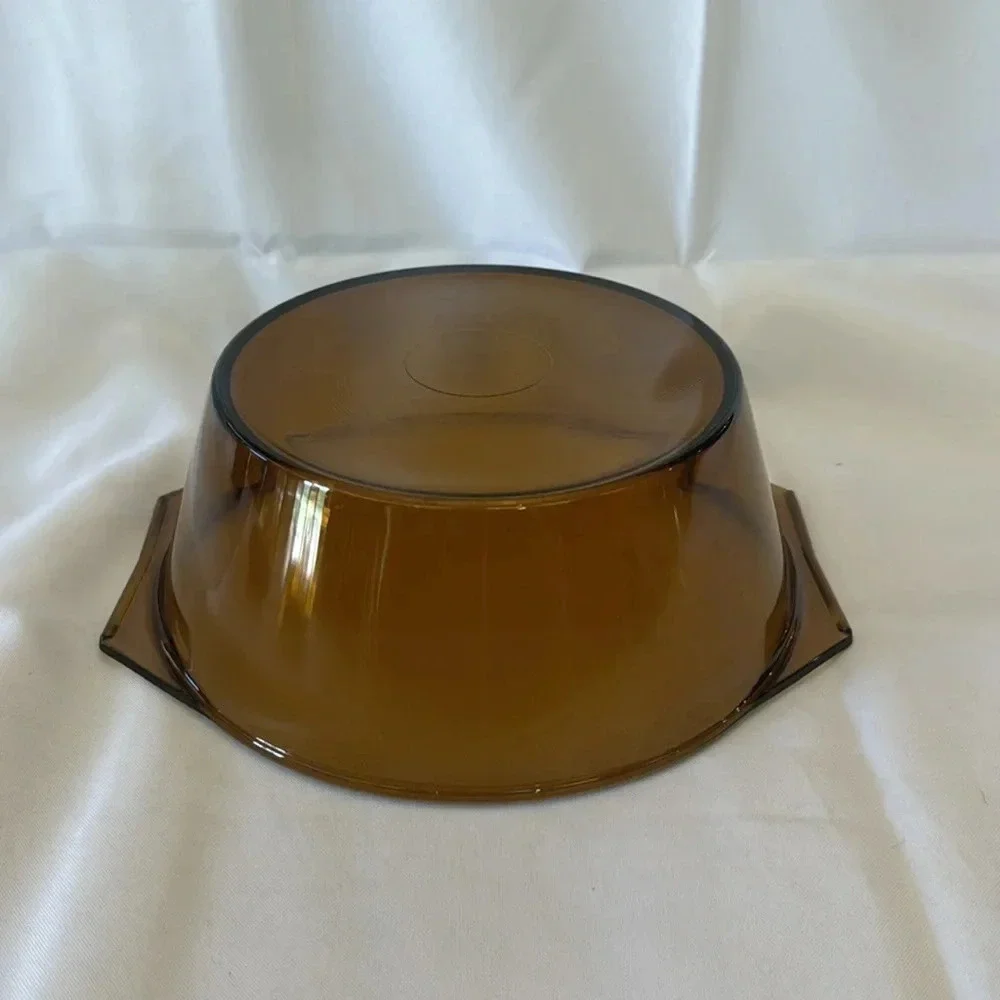 VTG 1970s Arcopal France Smokey Yellow Glass Round Bakeware Serving Dish Handles